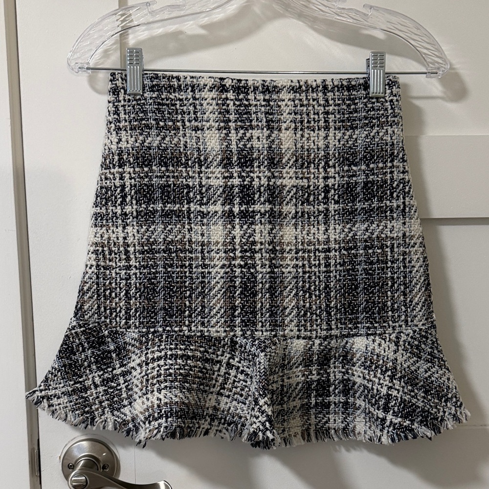 Francesca’s Plaid Peplum Ruffle Hem Knit Mini Skirt size XS